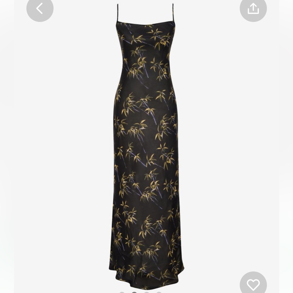 Rumored Black Slip Dress with Gold Bamboo Print